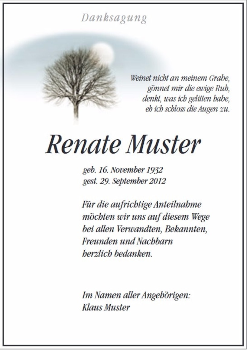 Danksagung Trauer & Beerdigung 30 MusterTexte 2016